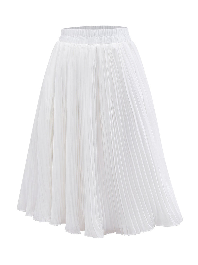 [Vorverkauf] Weiß 1950er Solide Chiffon Netz Plissiertes Rock