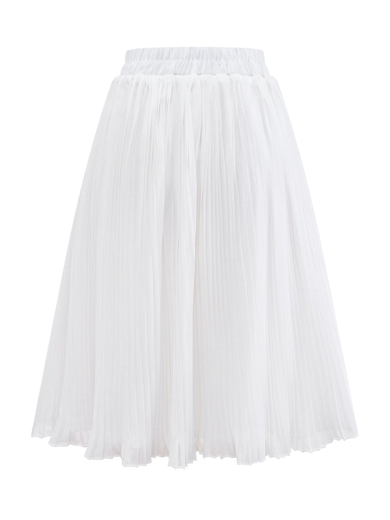 [Vorverkauf] Weiß 1950er Solide Chiffon Netz Plissiertes Rock