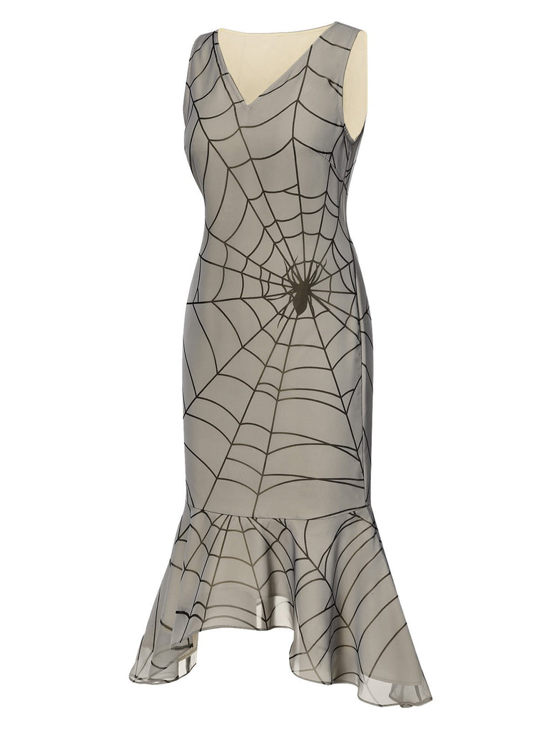 [Vorverkauf] Aprikose 1930er Spinnennetz Irregulär Rüsche Saum Kleid