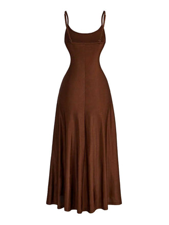 1930er Solide Spaghetti Träger Satin Kleid