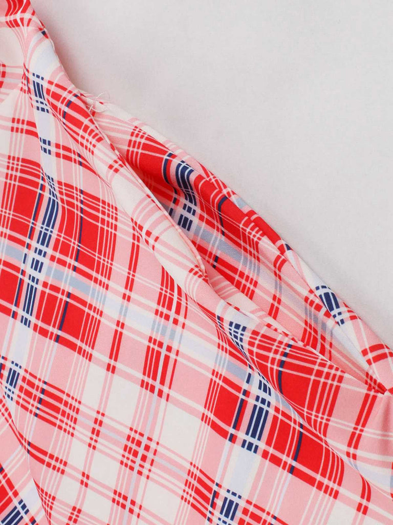 Rot 1950er Spaghettiträger Plaid Swing Kleid