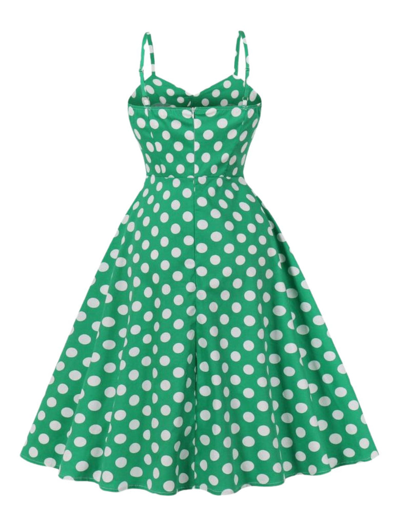 Grün 1950er Tupfen Spaghetti Träger Kleid