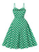 Grün 1950er Tupfen Spaghetti Träger Kleid