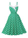Grün 1950er Tupfen Spaghetti Träger Kleid