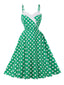 Grün 1950er Tupfen Spaghetti Träger Kleid