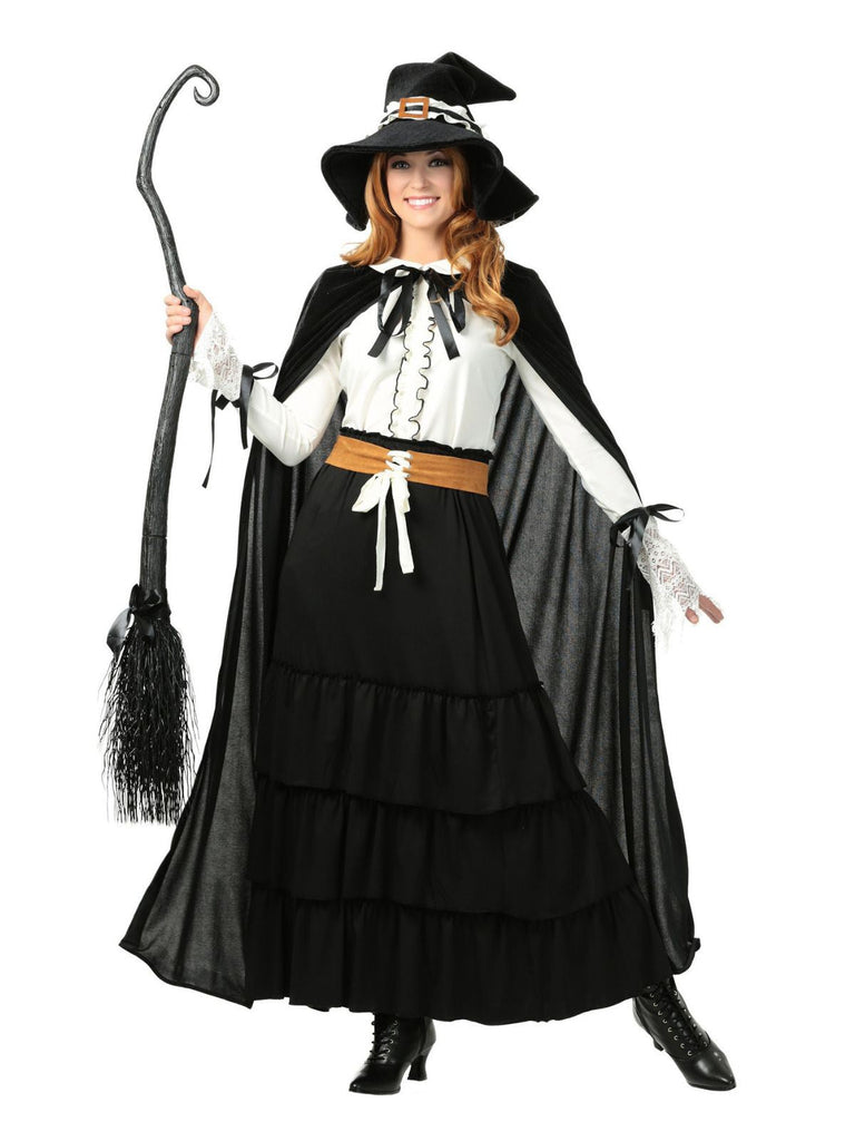 2PCS Schwarz 1950er Halloween Hexe Spitze Rüsche Bluse & Rock