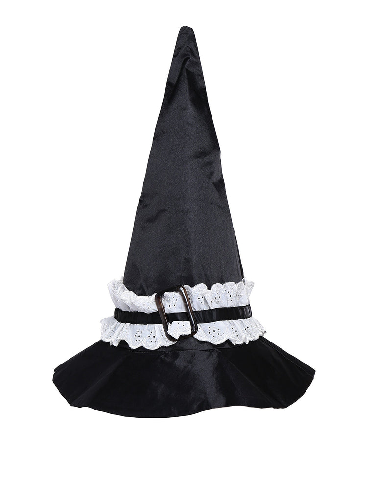 2PCS Schwarz 1950er Halloween Hexe Spitze Rüsche Bluse & Rock