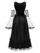 Schwarz 1980er Halloween Netz Patchwork Kleid Mit Cape