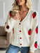 Beige 1950er Erdbeere Überschnittene Schulter Stricken Cardigan