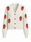 Beige 1950er Erdbeere Überschnittene Schulter Stricken Cardigan