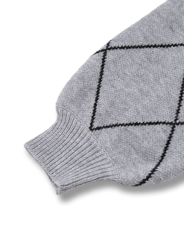 Grau 1950er Rundhals Bogen Pullover