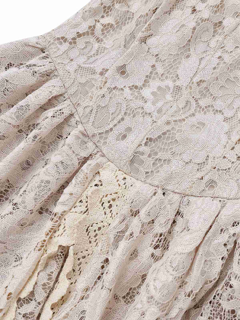 Beige 1930er Halloween Vampir Braut Spitze Kleid Set