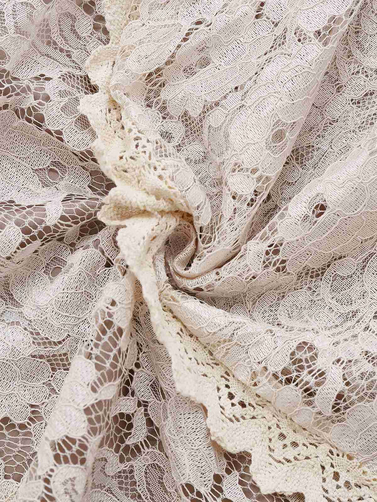 Beige 1930er Halloween Vampir Braut Spitze Kleid Set