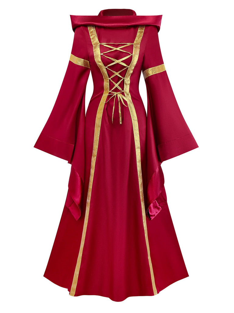 Rot 1930er Mittelalterlich Viktorianisch Kleid