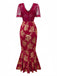 Rot 1930er Goldfolie Blumen Meerjungfrauen Durchsichtig Kleid