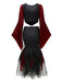 2PCS Rot 1930er Wicked Gepard Netz Top & Meerjungfrauen Rock