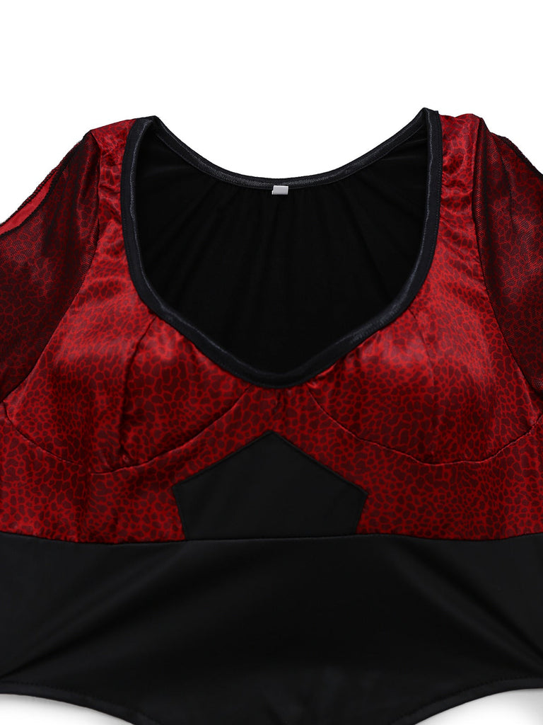 2PCS Rot 1930er Wicked Gepard Netz Top & Meerjungfrauen Rock