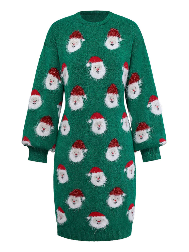 Grün 1960er Weihnachten Santa Claus Pullover Kleid