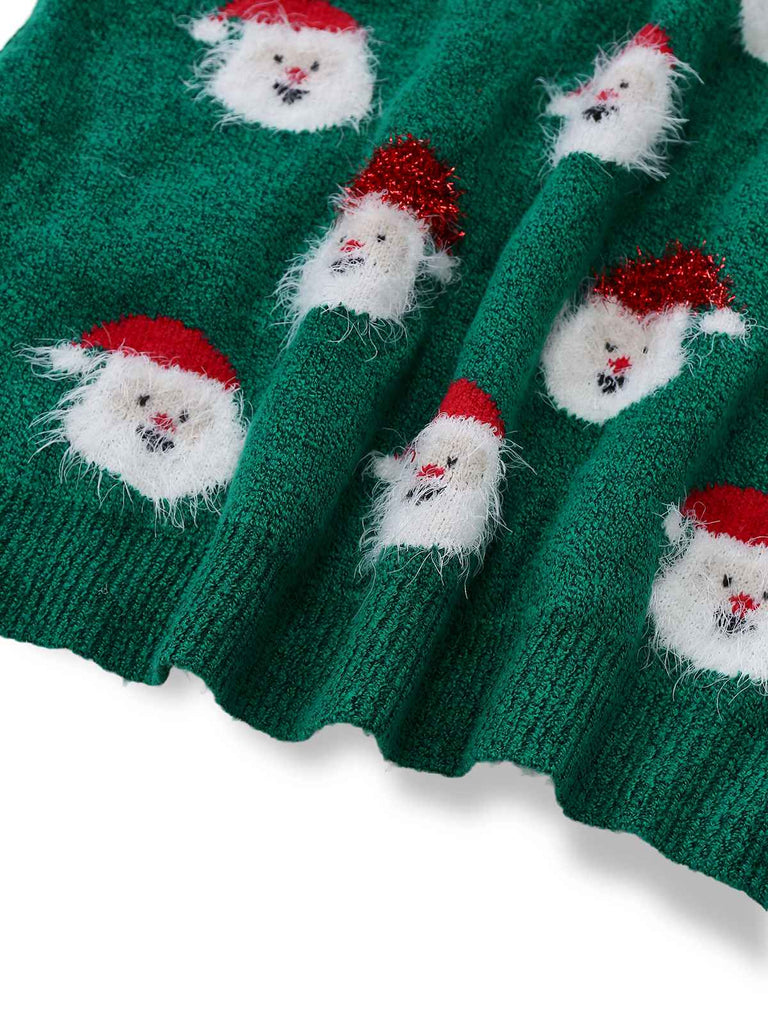 Grün 1960er Weihnachten Santa Claus Pullover Kleid