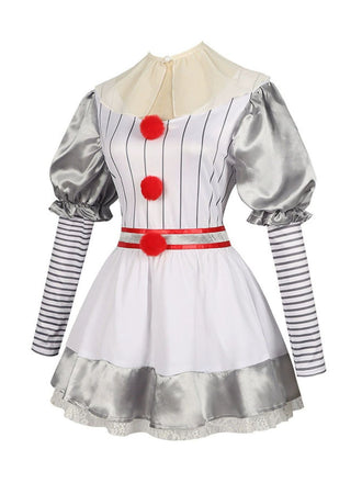 Silber 1960er Halloween IT Pennywise Streifen Puffärmel Flaumig Kleid
