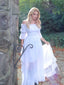 Weiß 1980er Gothic Glockenärmel Unregelmäßiger Saum Kleid