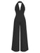 1970er Tief-V-Ausschnitt Solide Super Weitbein Jumpsuit