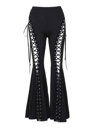 Schwarz 1980er Punk Kordelzug Geschnürt Bootcut Hose