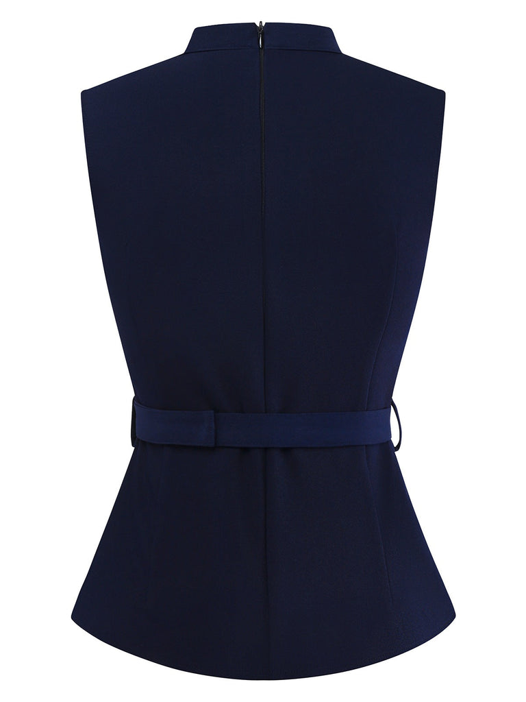 [Vorverkauf] 2PCS Blau 1950er Mehrere-Taschen Top & Plissiertes Rock