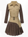 [Vorverkauf] 2PCS Khaki 1960er Plaid Patchwork Jacke & Plissiertes Rock