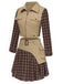 [Vorverkauf] 2PCS Khaki 1960er Plaid Patchwork Jacke & Plissiertes Rock