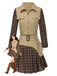 [Vorverkauf] 2PCS Khaki 1960er Plaid Patchwork Jacke & Plissiertes Rock