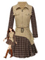 [Vorverkauf] 2PCS Khaki 1960er Plaid Patchwork Jacke & Plissiertes Rock