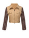 [Vorverkauf] 2PCS Khaki 1960er Plaid Patchwork Jacke & Plissiertes Rock