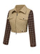 [Vorverkauf] 2PCS Khaki 1960er Plaid Patchwork Jacke & Plissiertes Rock