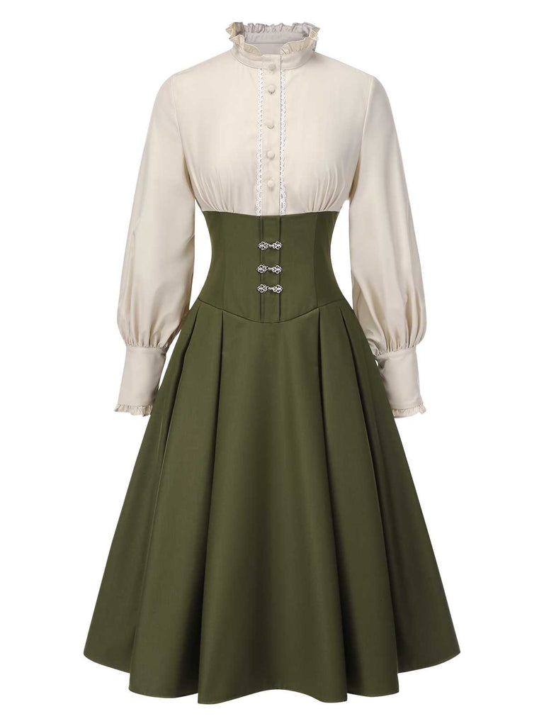 [Vorverkauf] 1950er Viktorianisch Bogen Tie Rüschen Langarm Kleid