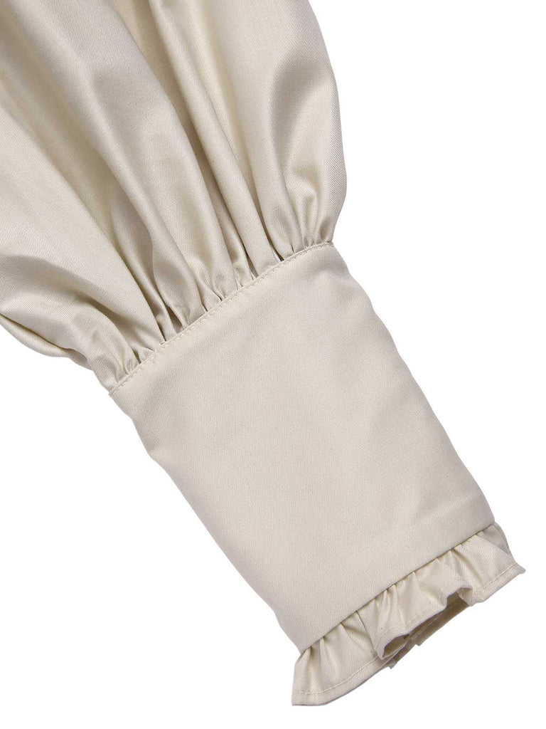 [Vorverkauf] 1950er Viktorianisch Bogen Tie Rüschen Langarm Kleid