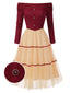 [Vorverkauf] Rot 1950er Schulterfrei Bürstenvoller Strick Tulle Cake Kleid