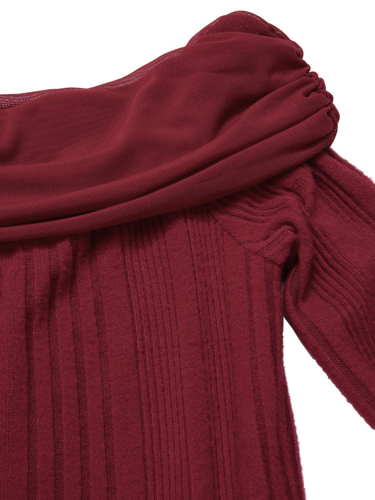 [Vorverkauf] Rot 1950er Schulterfrei Bürstenvoller Strick Tulle Cake Kleid