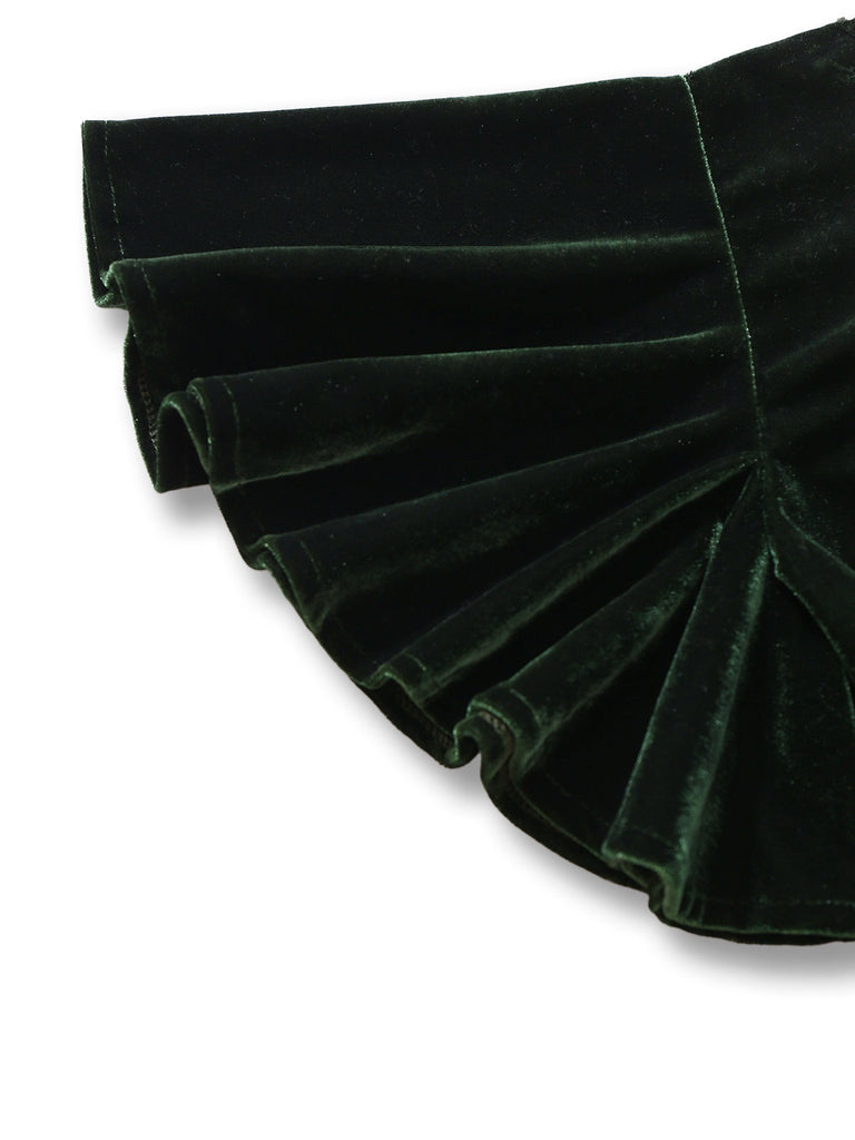 [Vorverkauf] Grün 1940er Samt Rüschenärmel Spitze Offener Rücken Jumpsuit