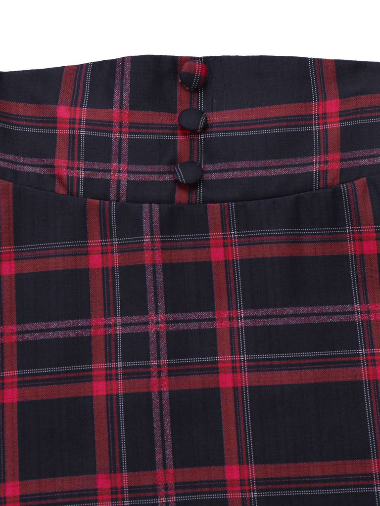 [Vorverkauf] Schwarz 1940er Hohe Taille Plaid Midi Rock