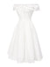 [Vorverkauf] Weiß 1950er Schulterfrei Cut-Out Blumen Kleid