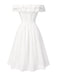 [Vorverkauf] Weiß 1950er Schulterfrei Cut-Out Blumen Kleid