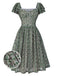 [Vorverkauf] Grün 1950er Doppelt Rüschenärmel Bogen Plaid Netz Kleid