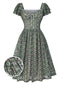 [Vorverkauf] Grün 1950er Doppelt Rüschenärmel Bogen Plaid Netz Kleid