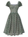 [Vorverkauf] Grün 1950er Doppelt Rüschenärmel Bogen Plaid Netz Kleid