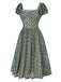 [Vorverkauf] Grün 1950er Doppelt Rüschenärmel Bogen Plaid Netz Kleid