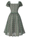 [Vorverkauf] Grün 1950er Doppelt Rüschenärmel Bogen Plaid Netz Kleid