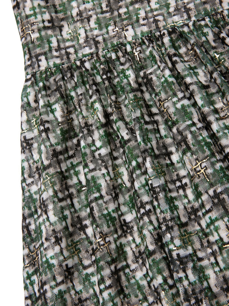 [Vorverkauf] Grün 1950er Doppelt Rüschenärmel Bogen Plaid Netz Kleid