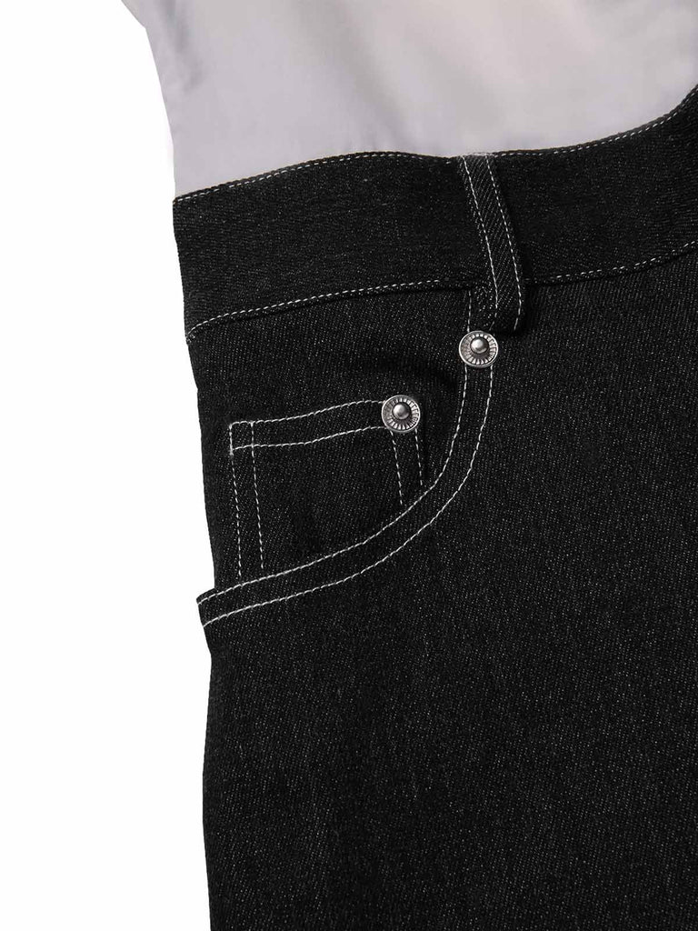 [Vorverkauf] Schwarz 1930er Hemdkragen Kellerfalte Denim Jumpsuit