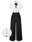[Vorverkauf] Schwarz 1930er Hemdkragen Kellerfalte Denim Jumpsuit
